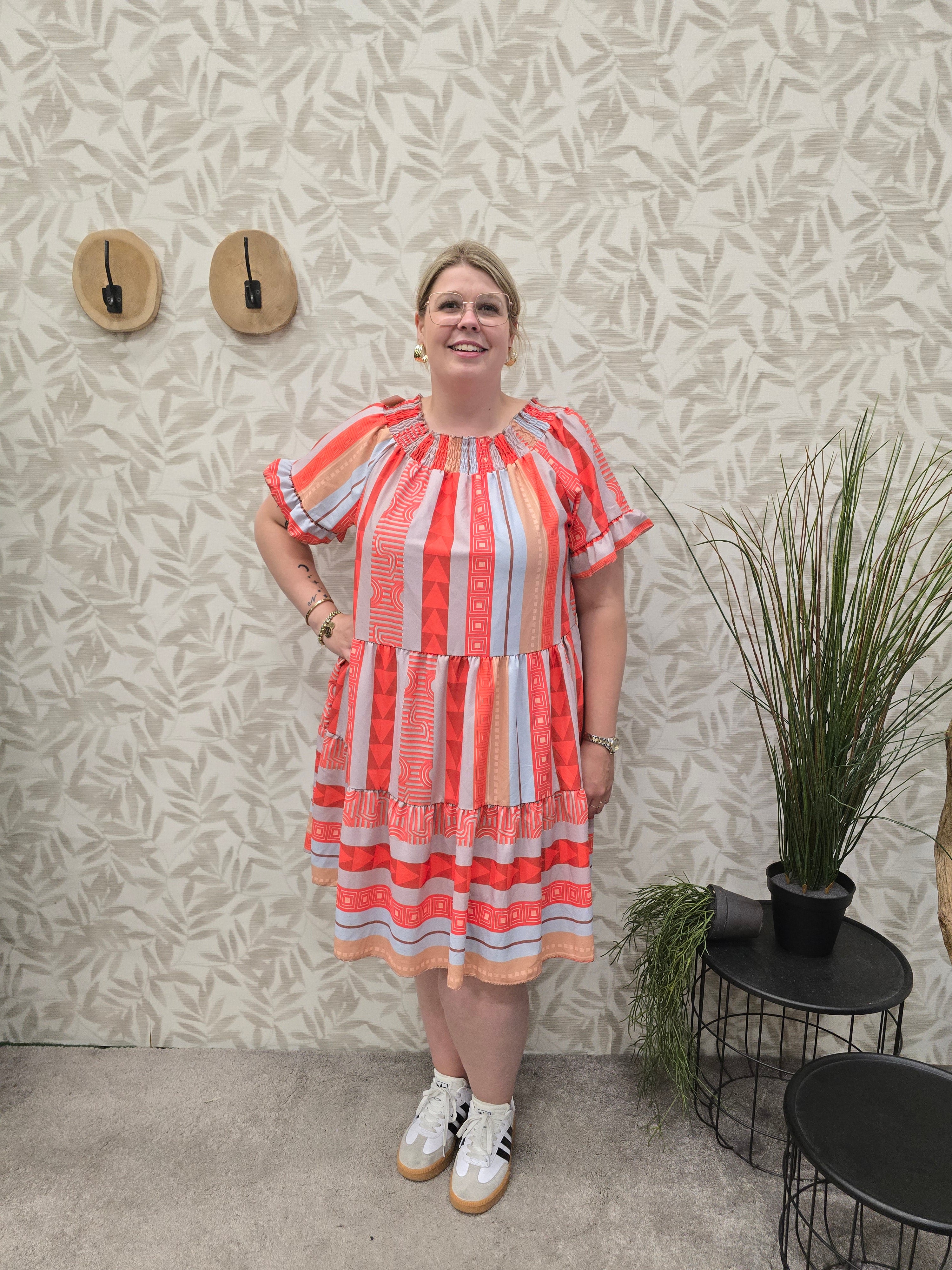 Jurk Amalia print aztec Oranje t/m 48