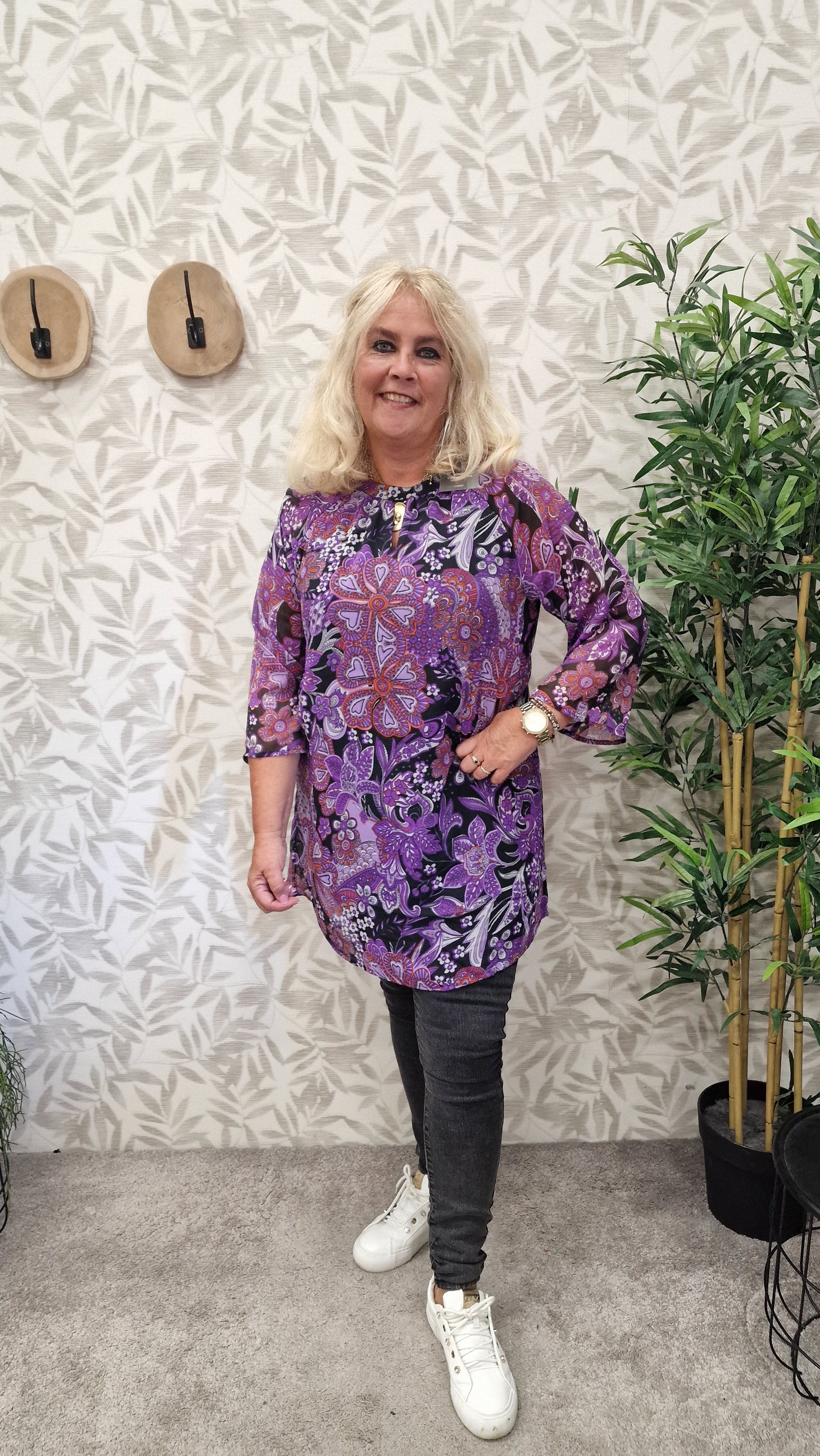 Tuniek Carhowdy 3/4 print lavendel paisley t/m 54