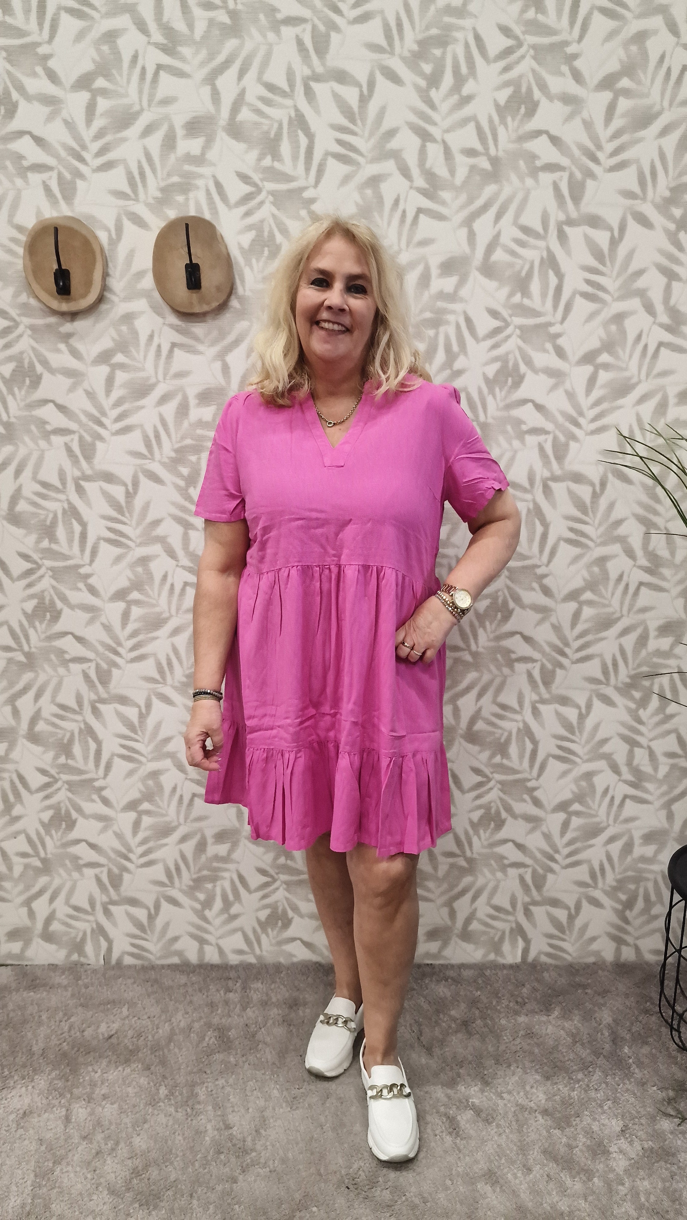 Linnen Jurk Cartiri Caro Raspberry Rose
