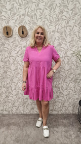Linnen Jurk Cartiri Caro Raspberry Rose