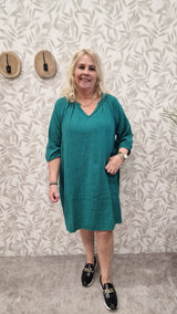 V- Neck Knie jurk Carthyra Aventurine