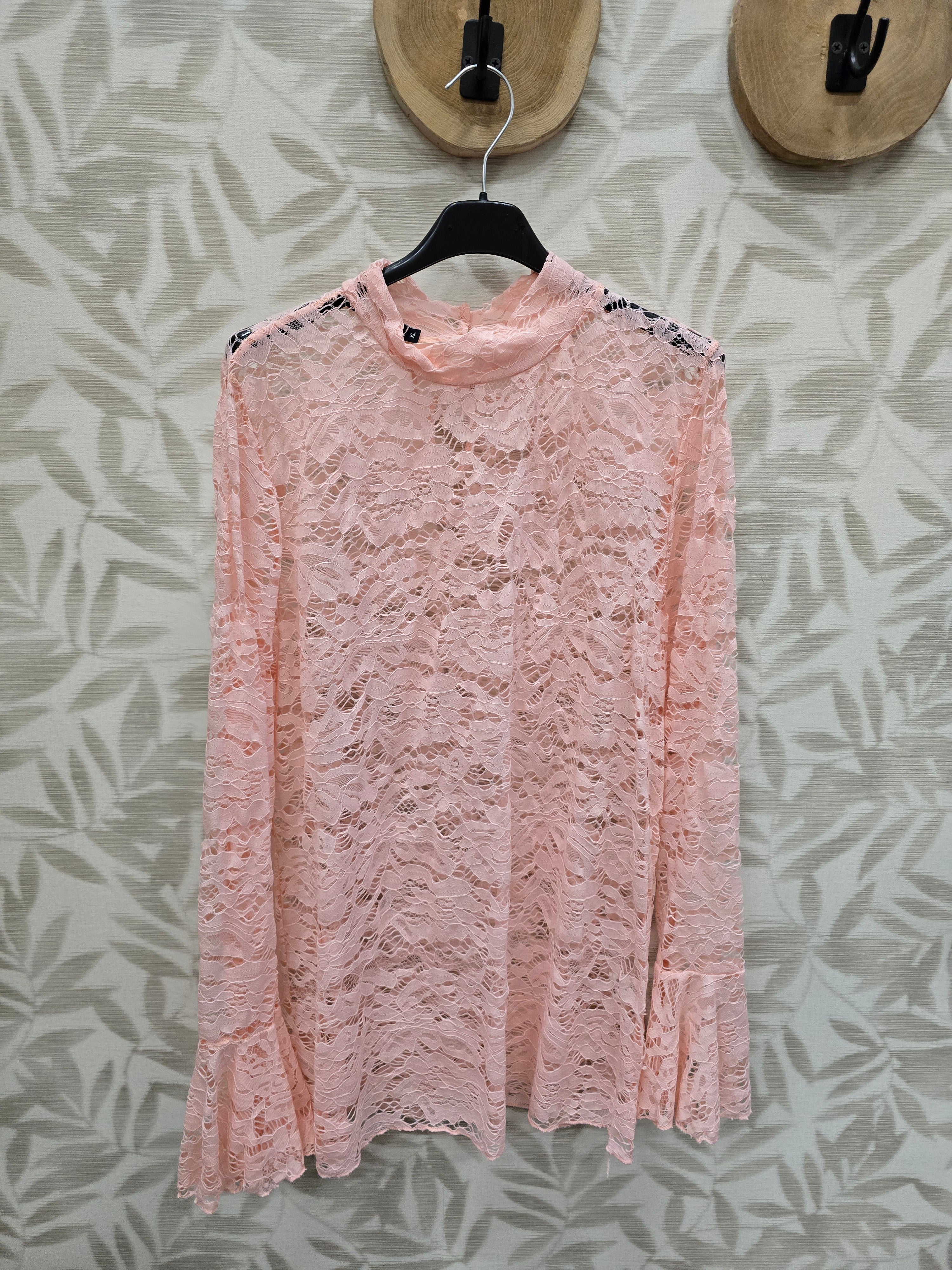 Kanten Shirt Licht Roze t/m 50