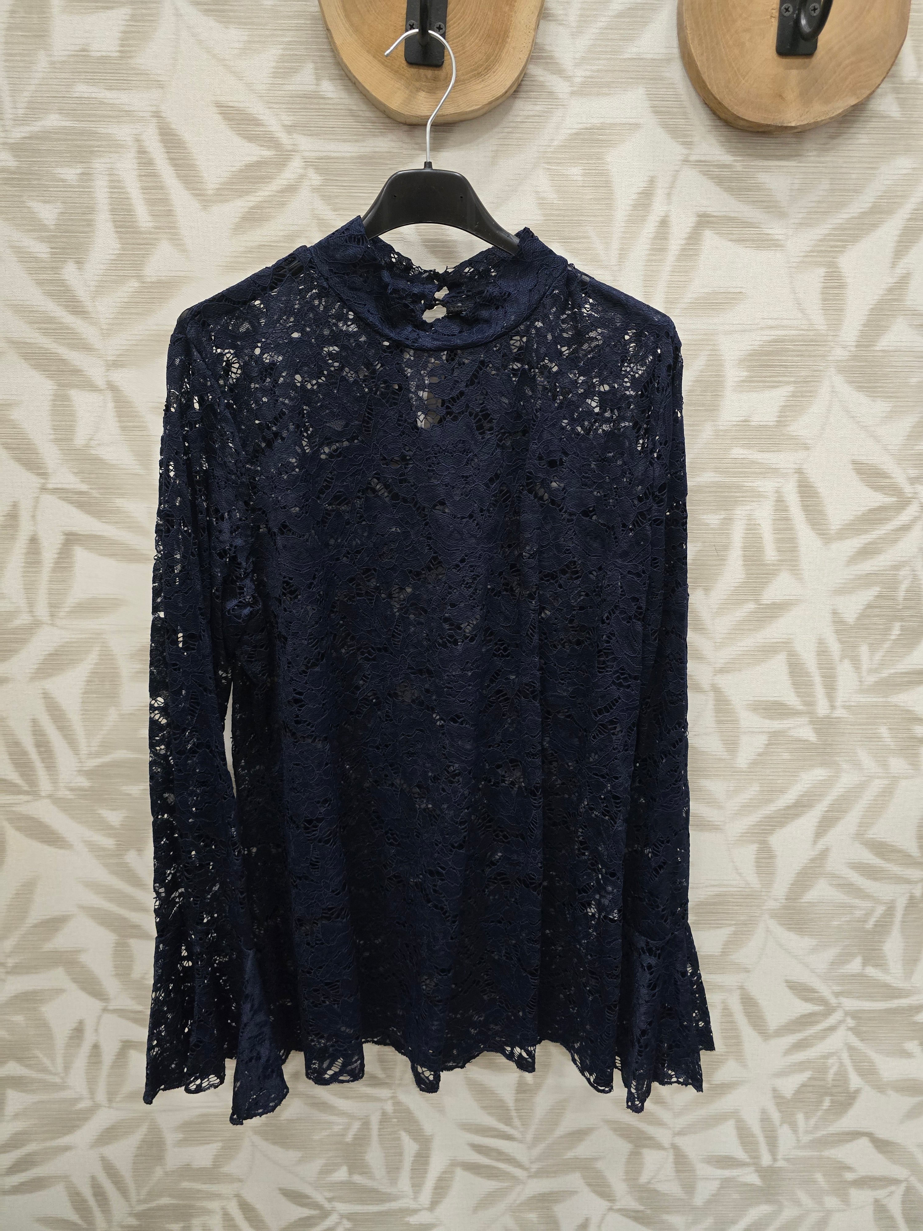 Kanten Shirt Donker Blauw  t/m 50