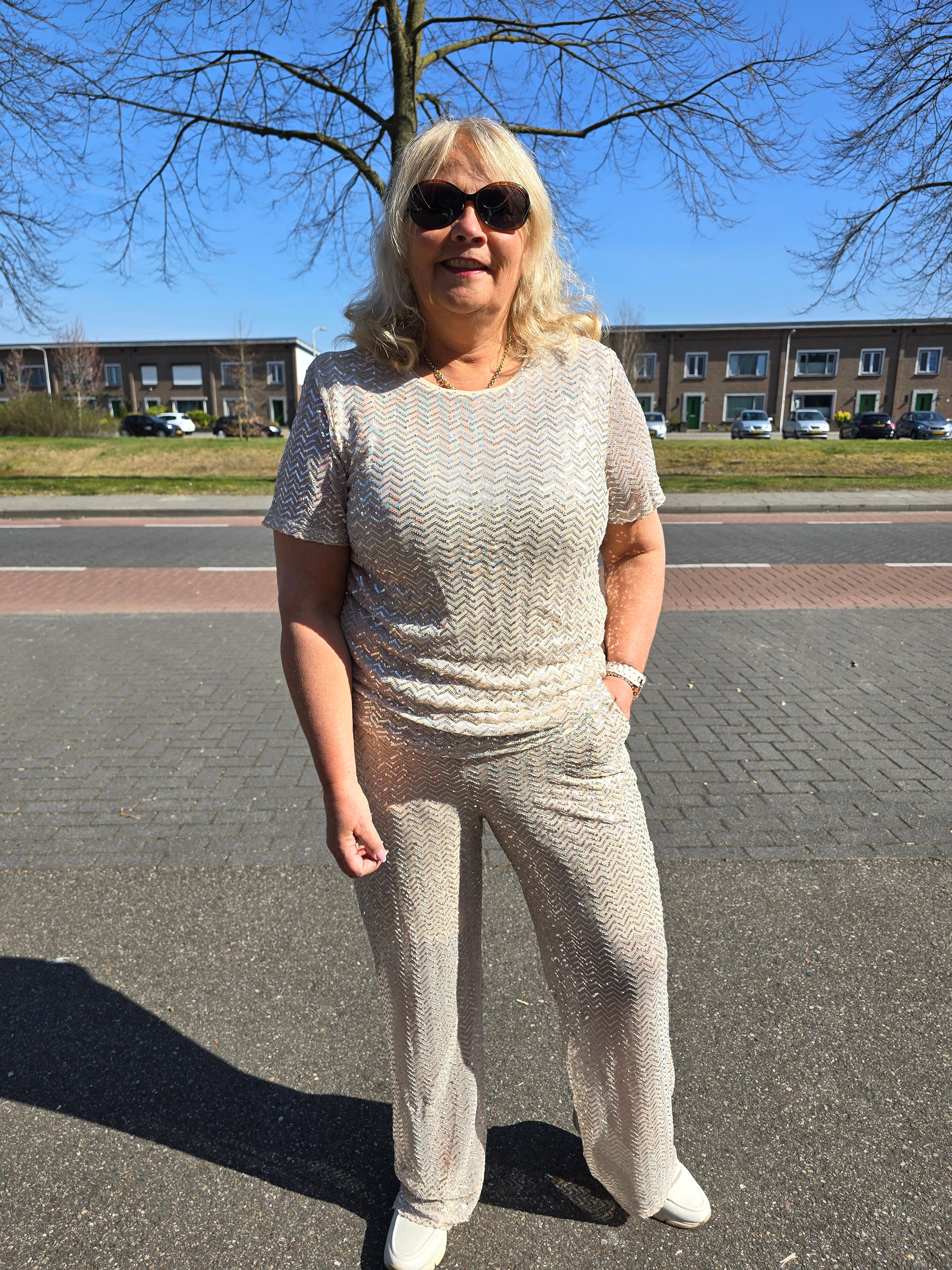 Straight Pants Carviviana sequins  Frosted Almond