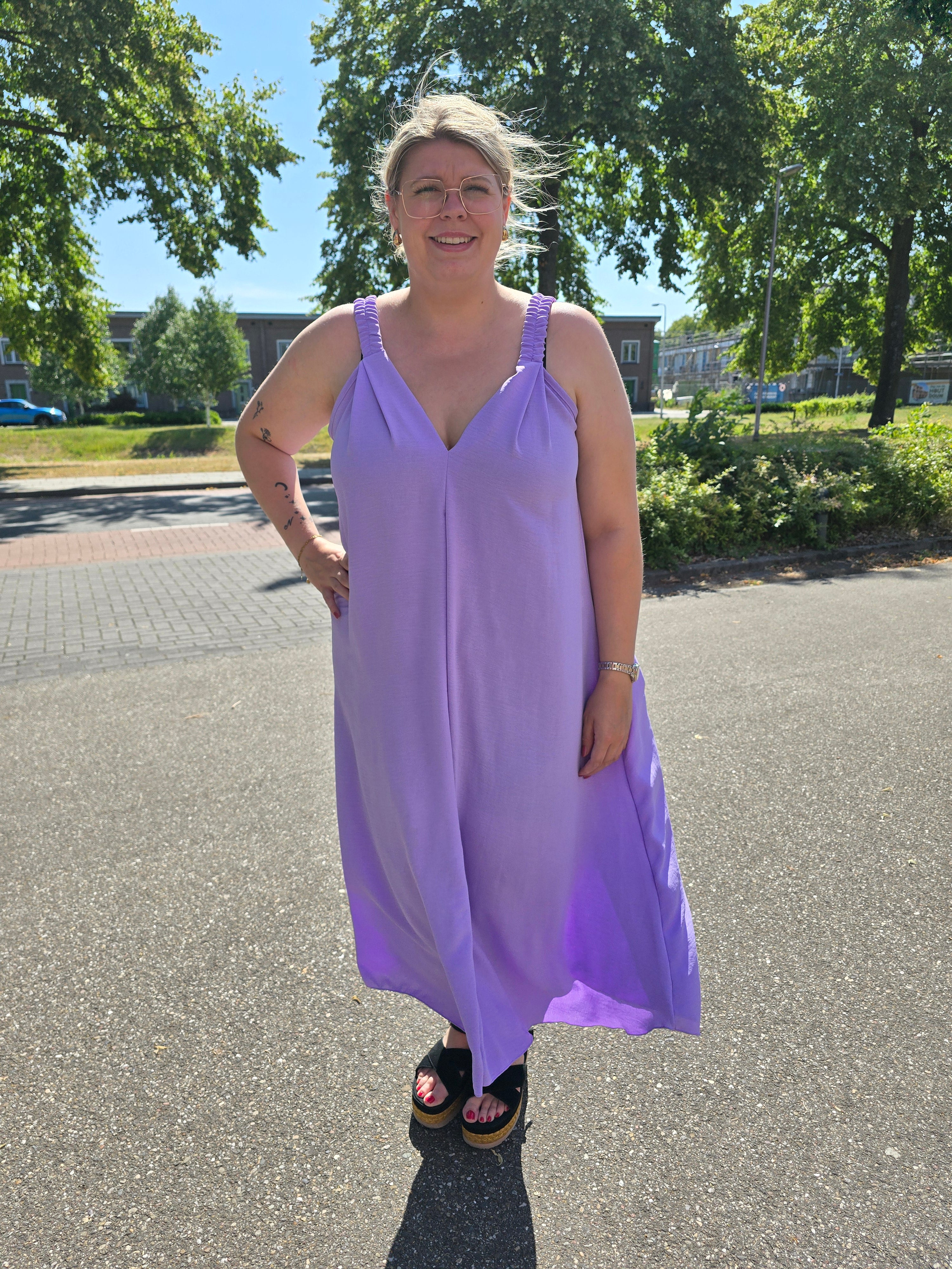 Jurk Sandra effen Lila t/m 50
