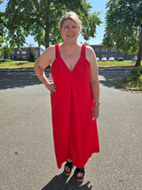 Jurk Sandra effen Rood t/m 50