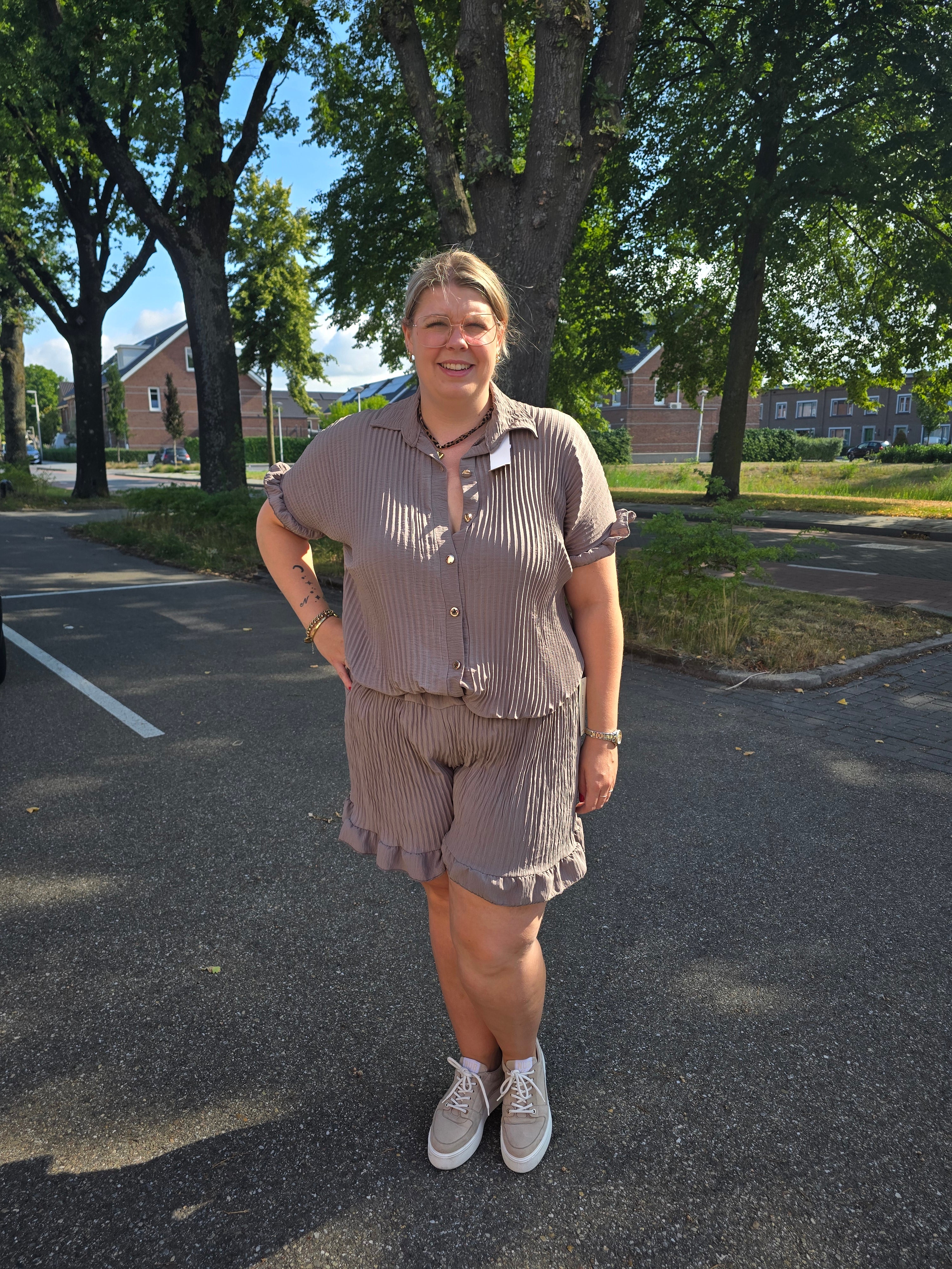 2 delige Plisse Set Taupe t/m kleine 52