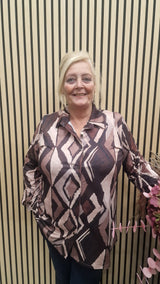 Blouse Retro Donker Bruin t/m 48