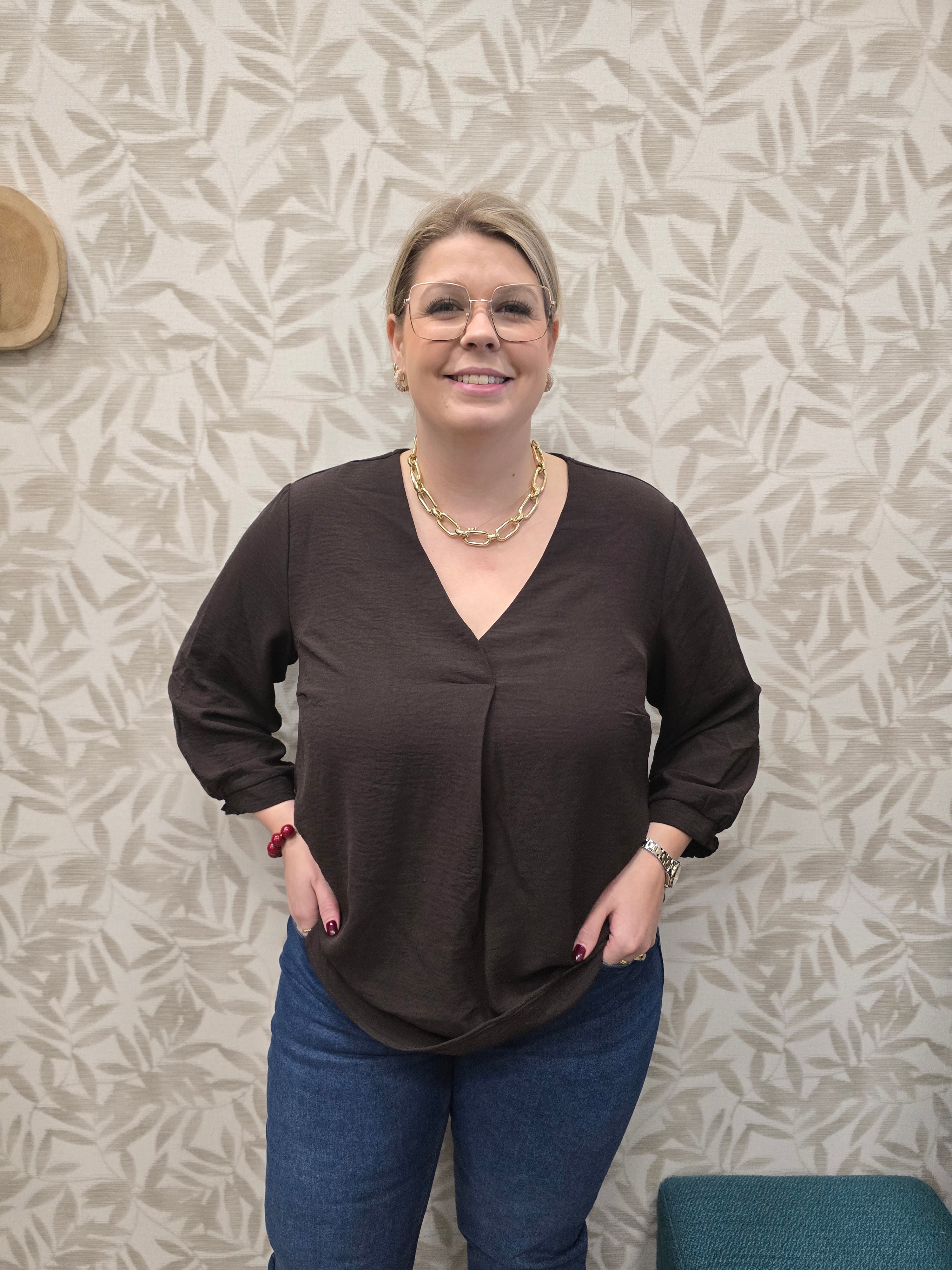 Shirt Carmetta V-neck 3/4 Coffee
