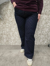 Jeans Broek Carmadison HW Wide Studs Dark Blue Denim