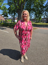 Knie Jurk Carshilla print Splash Rosy Rosebloom