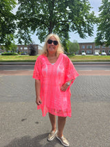 Poncho Ibiza Lace Neon Roze t/m 56