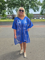 Poncho Ibiza Lace Kobalt Blauw t/m 56