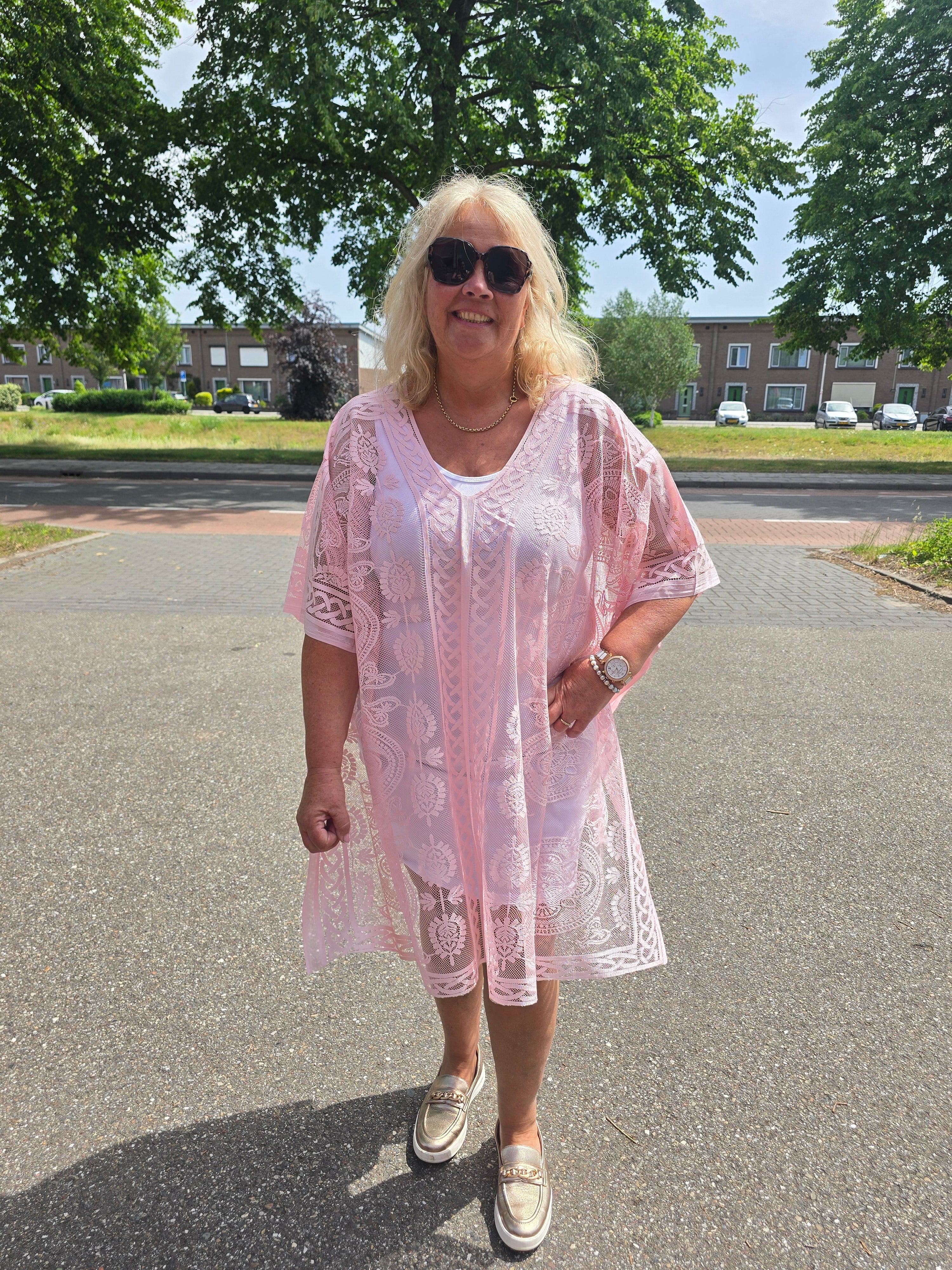 Poncho Ibiza Lace Licht Roze t/m 56