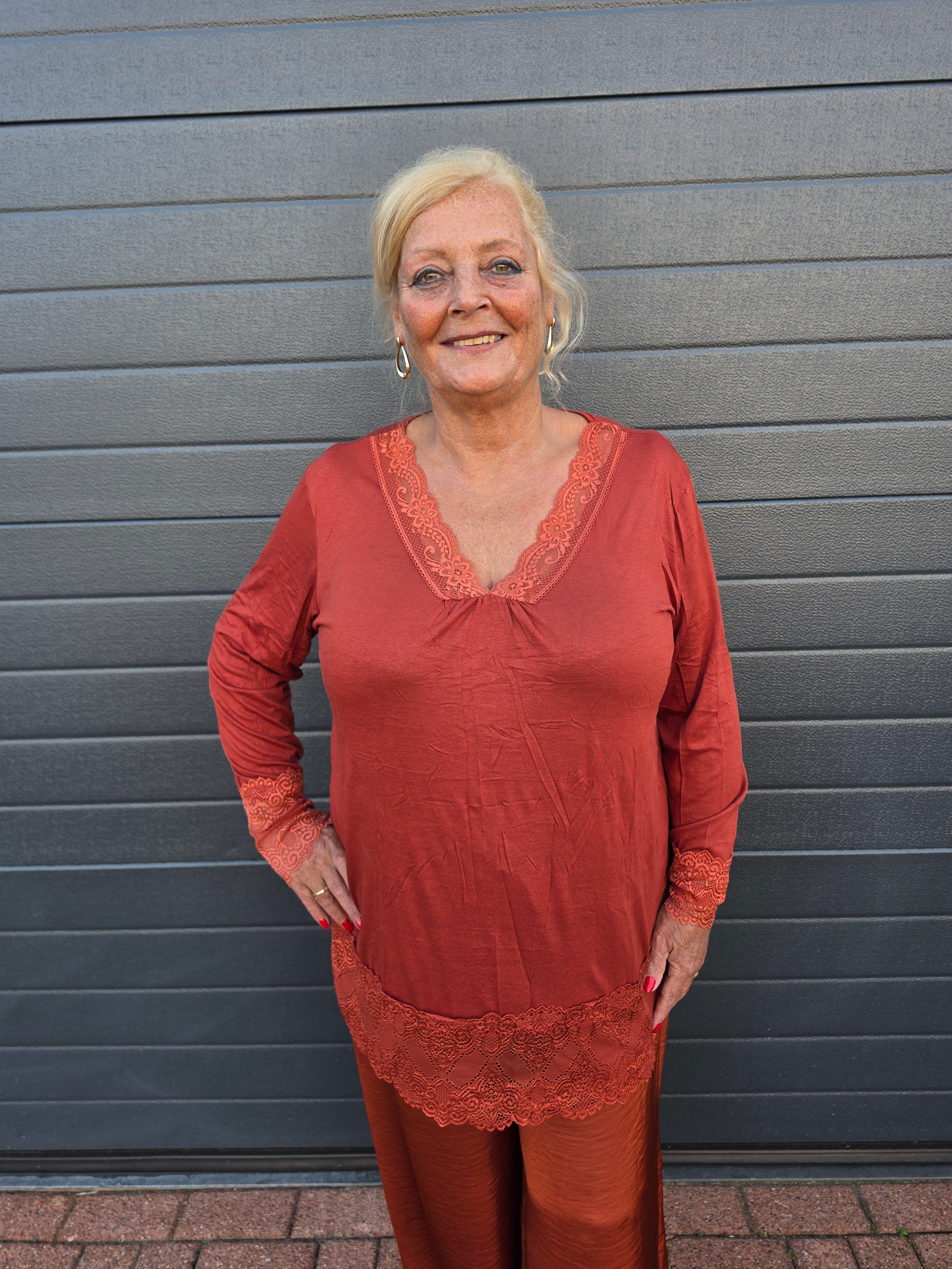 Shirt Lange mouw Caro Lace Roest t/m 50