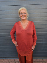 Shirt Lange mouw Caro Lace Roest t/m 50