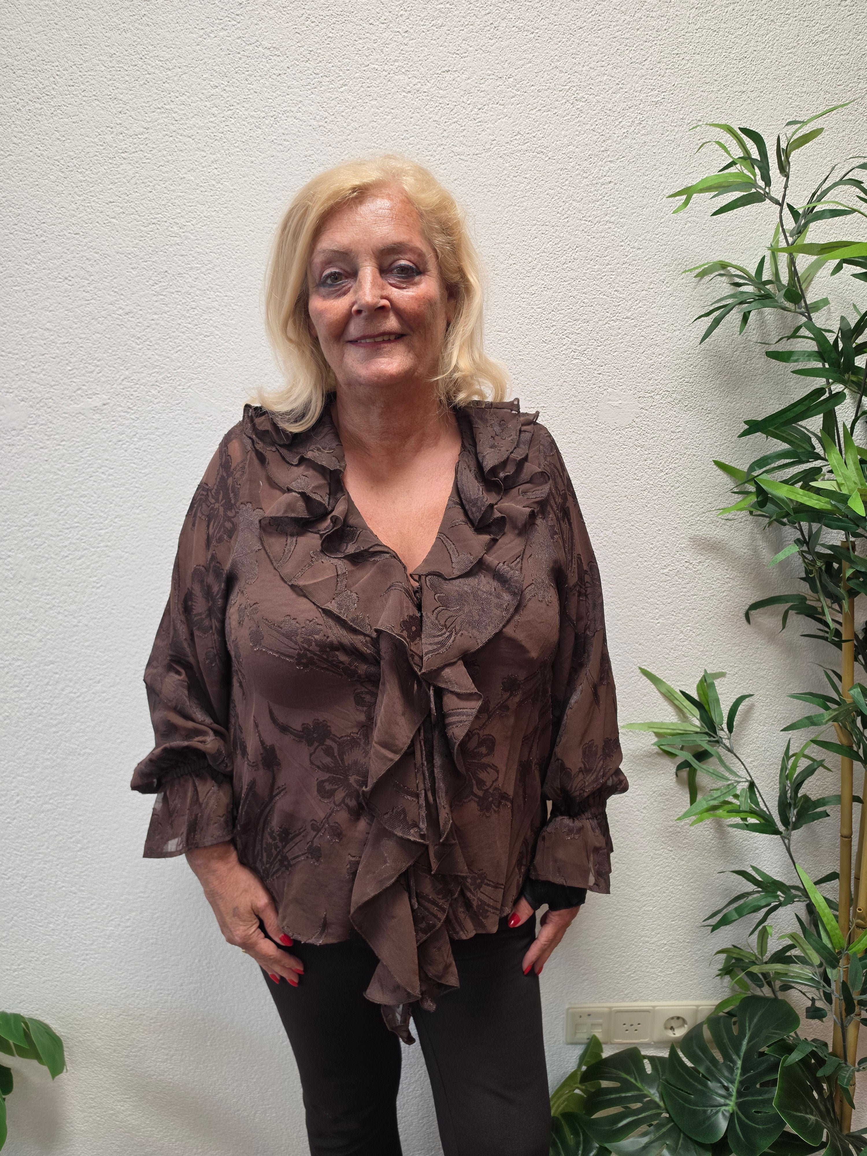 Frill Blouse Careleni Jacquard Coffe Bean