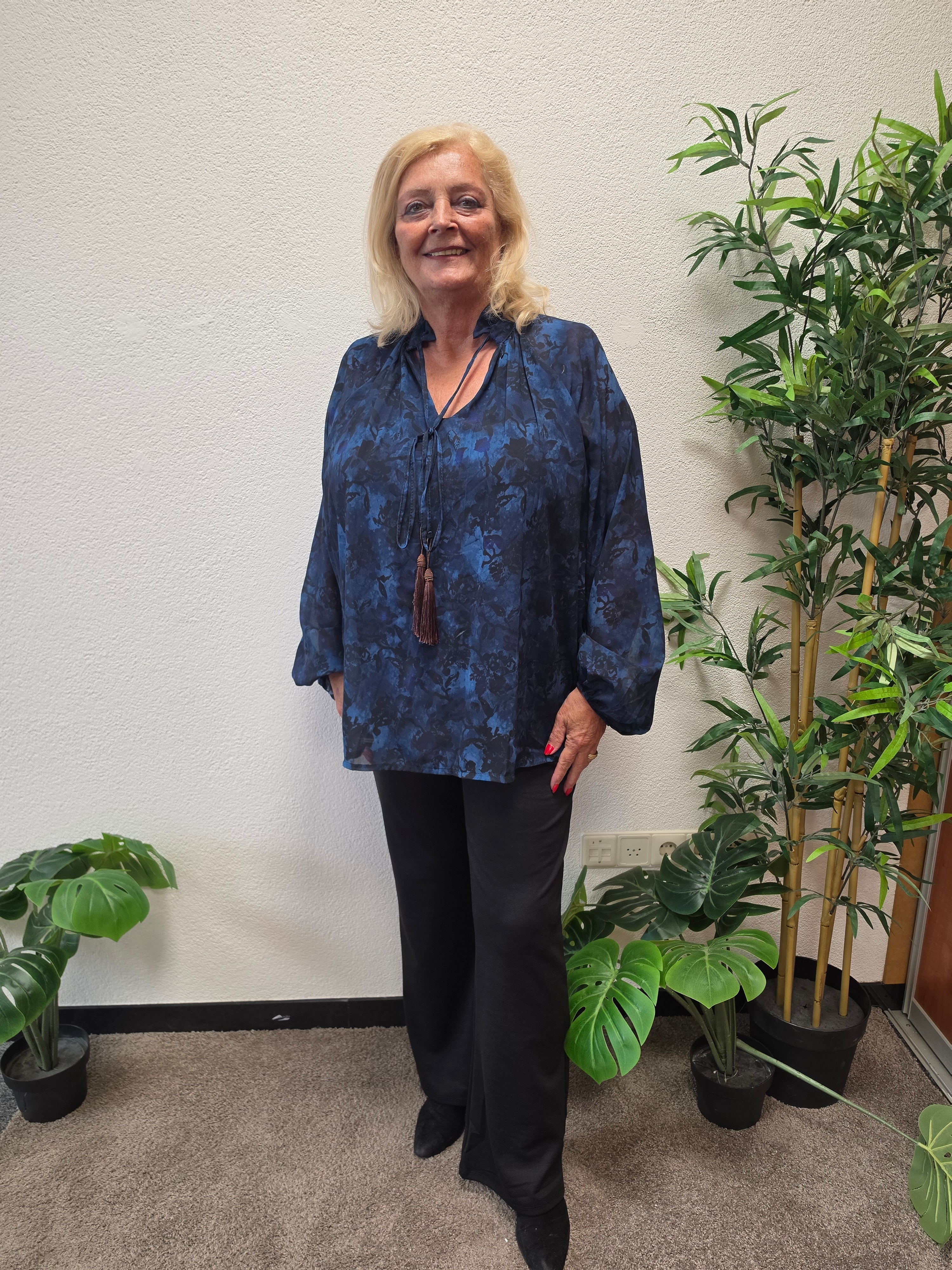 Blouse Ginger print Flower Blauw t/m 52