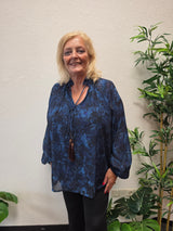 Blouse Ginger print Flower Blauw t/m 52
