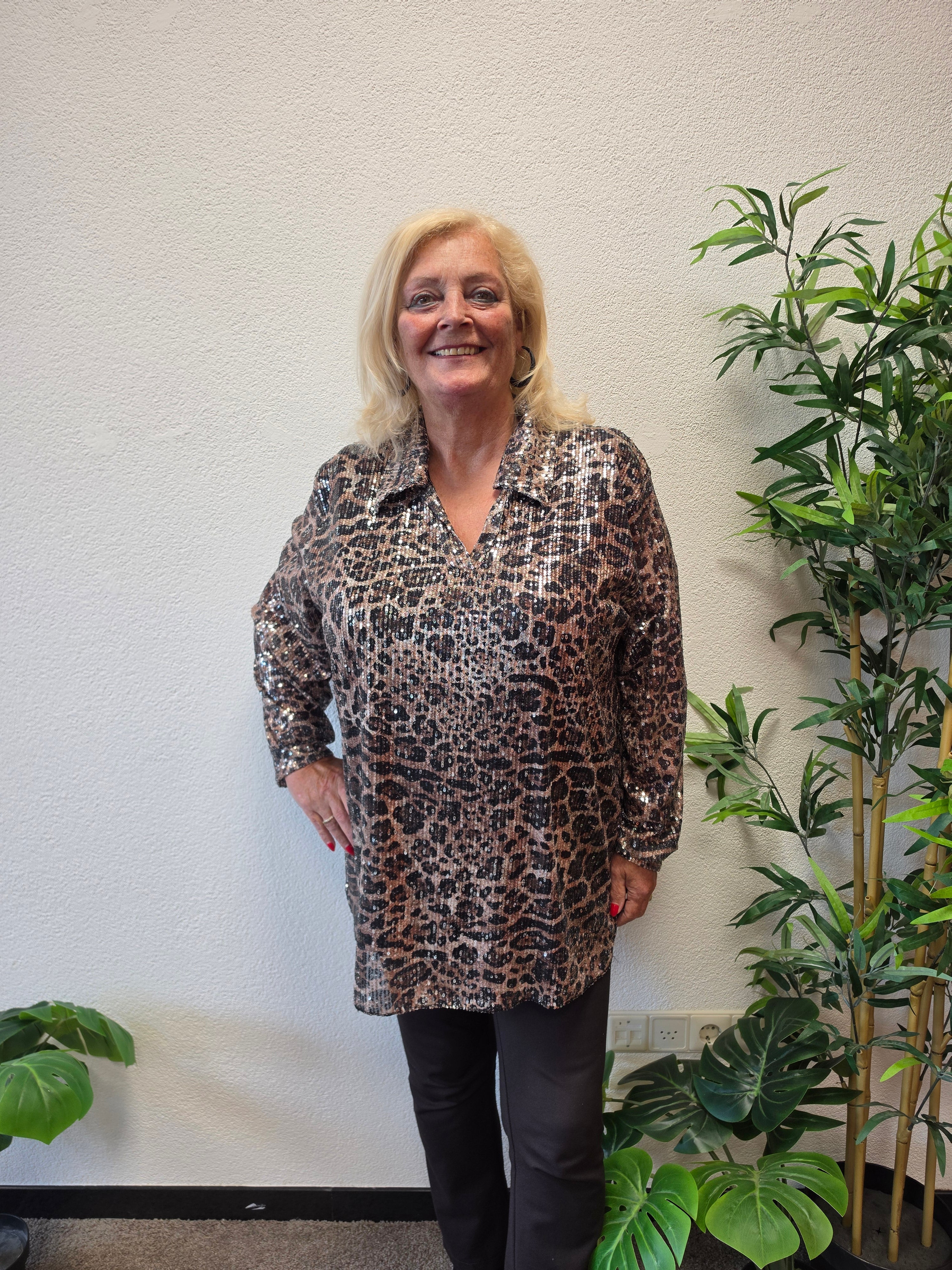 Blouse Paillet Leopard Camel t/m 52