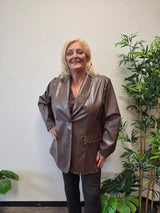 Stut Leather Look Blazer Donker Bruin t/m 50