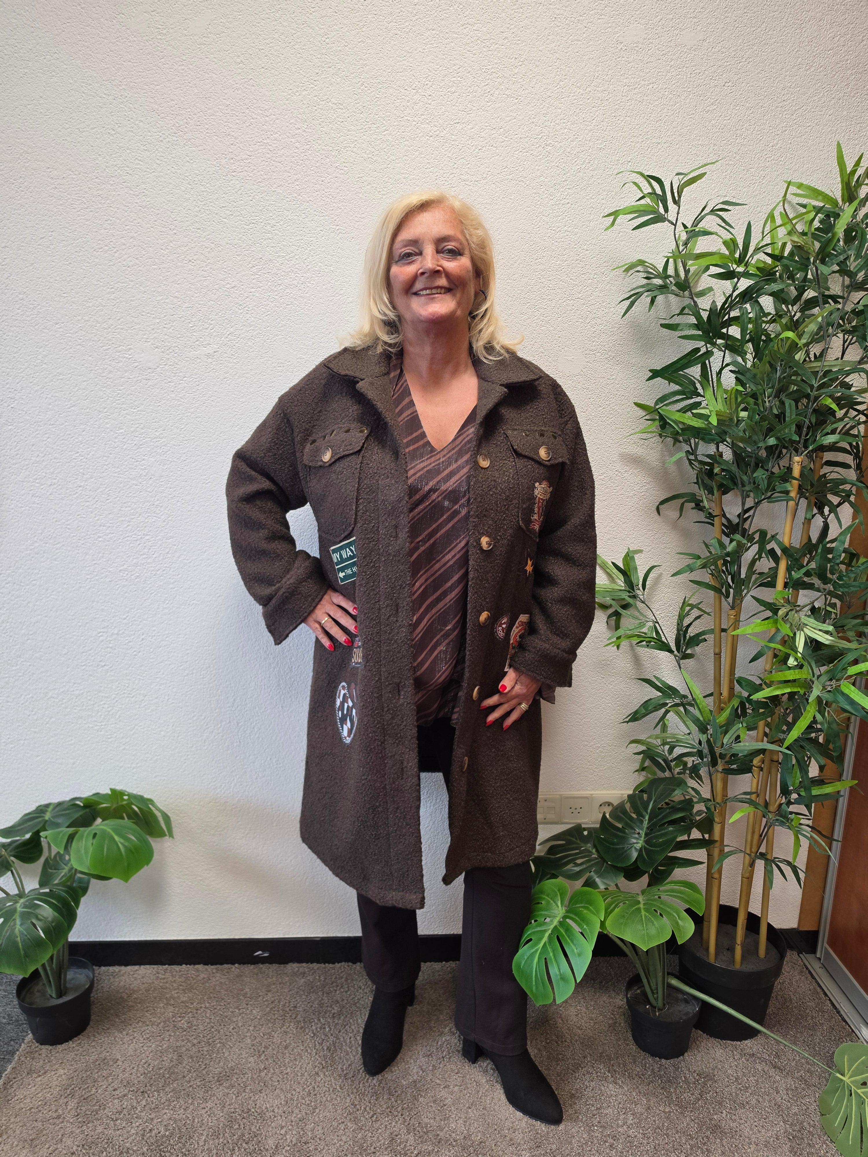 Boucle Jas Patchie Donker Bruin t/m 46