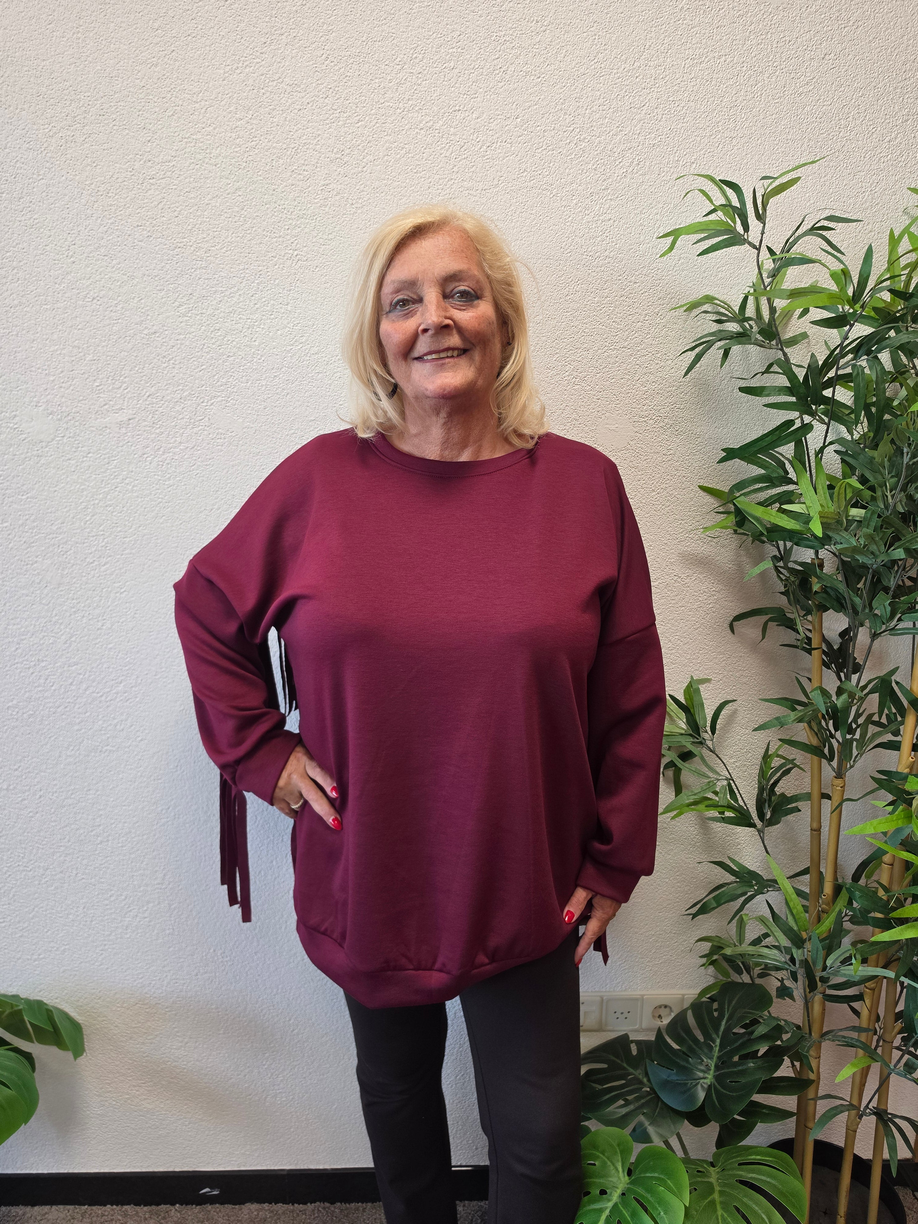 Sweat Trui met franjes Bordeaux t/m 54