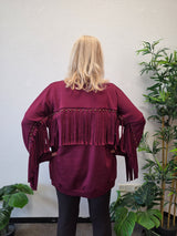 Sweat Trui met franjes Bordeaux t/m 54