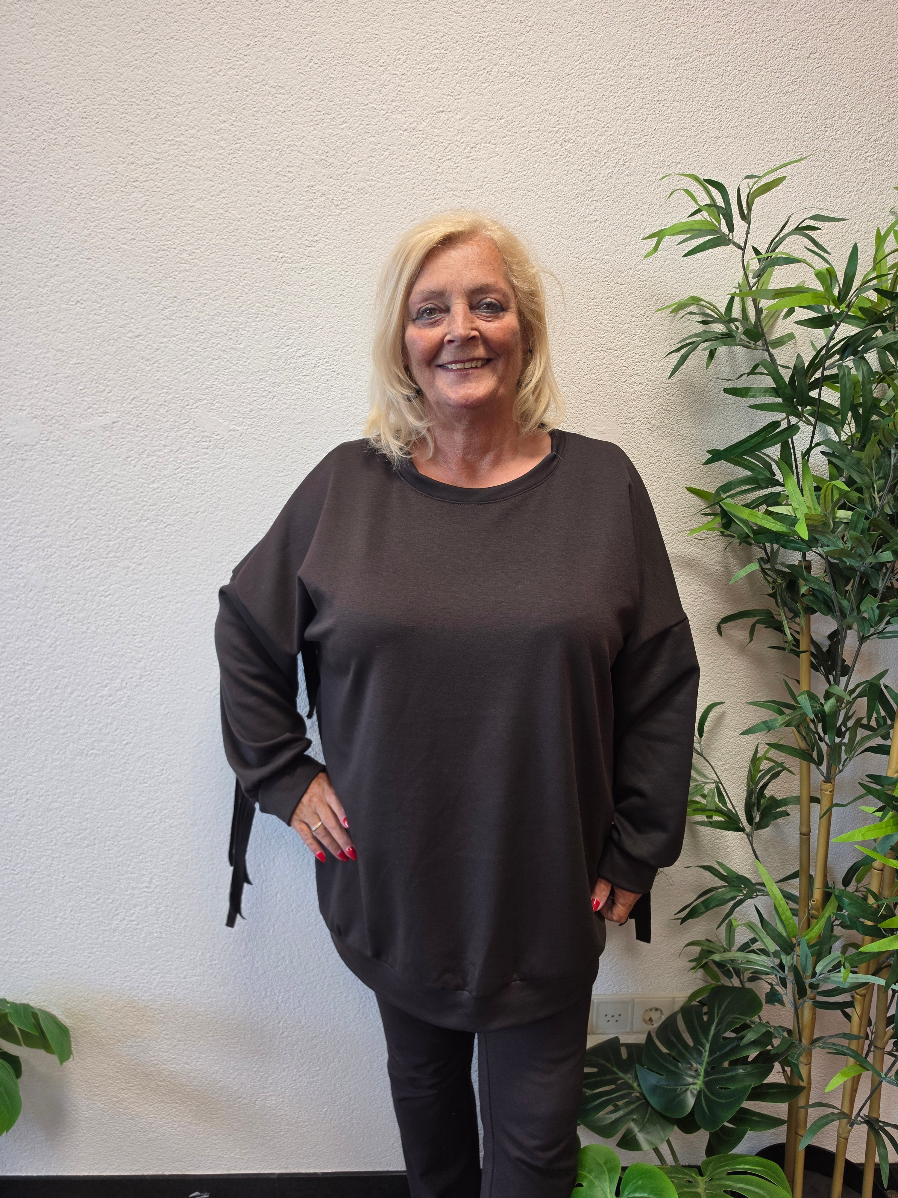 Sweat Trui met franjes Donker Bruin t/m 54