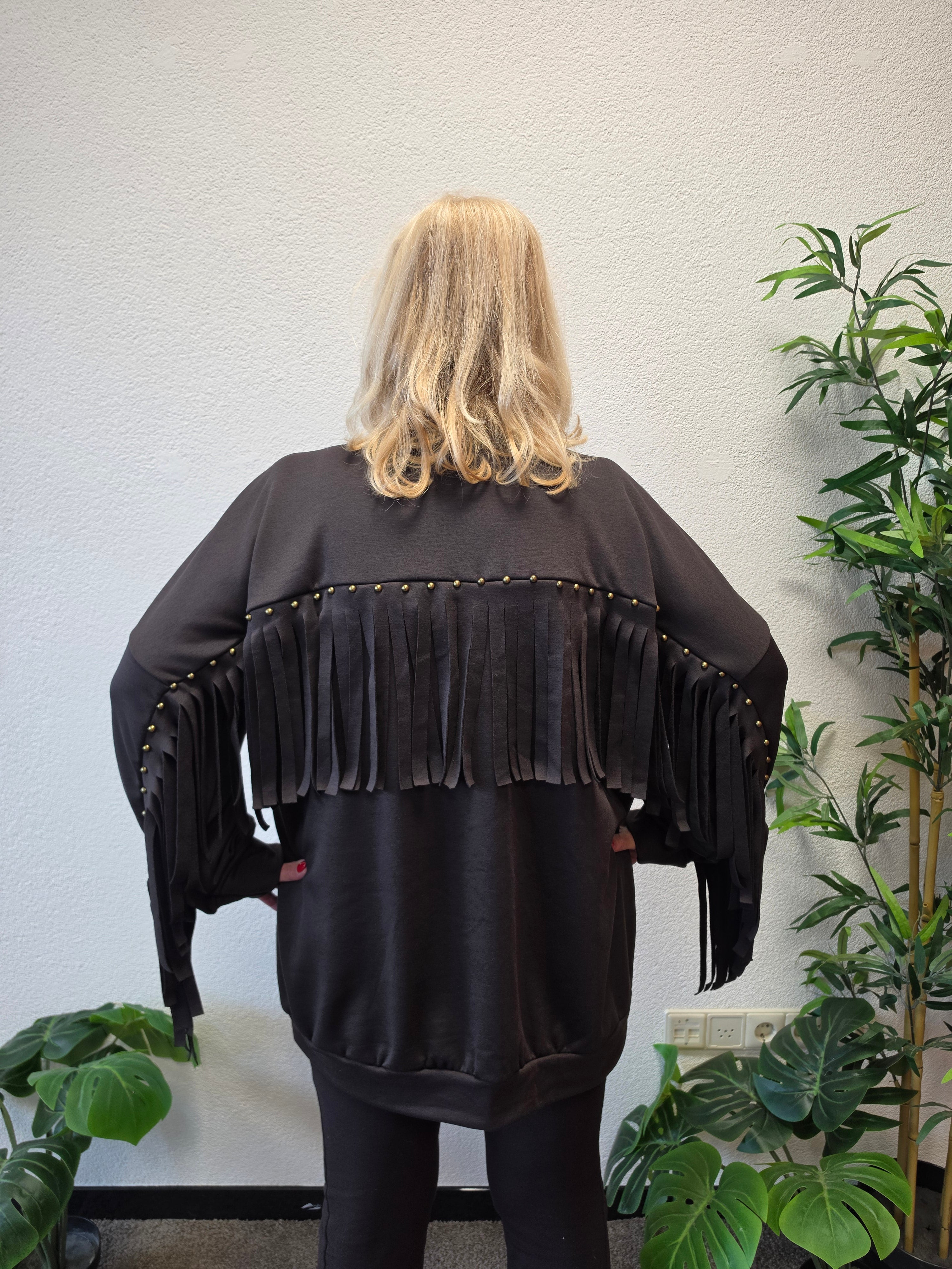 Sweat Trui met franjes Donker Bruin t/m 54