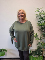 Sweat Trui met franjes Olijf Groen t/m 54