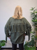 Sweat Trui met franjes Olijf Groen t/m 54