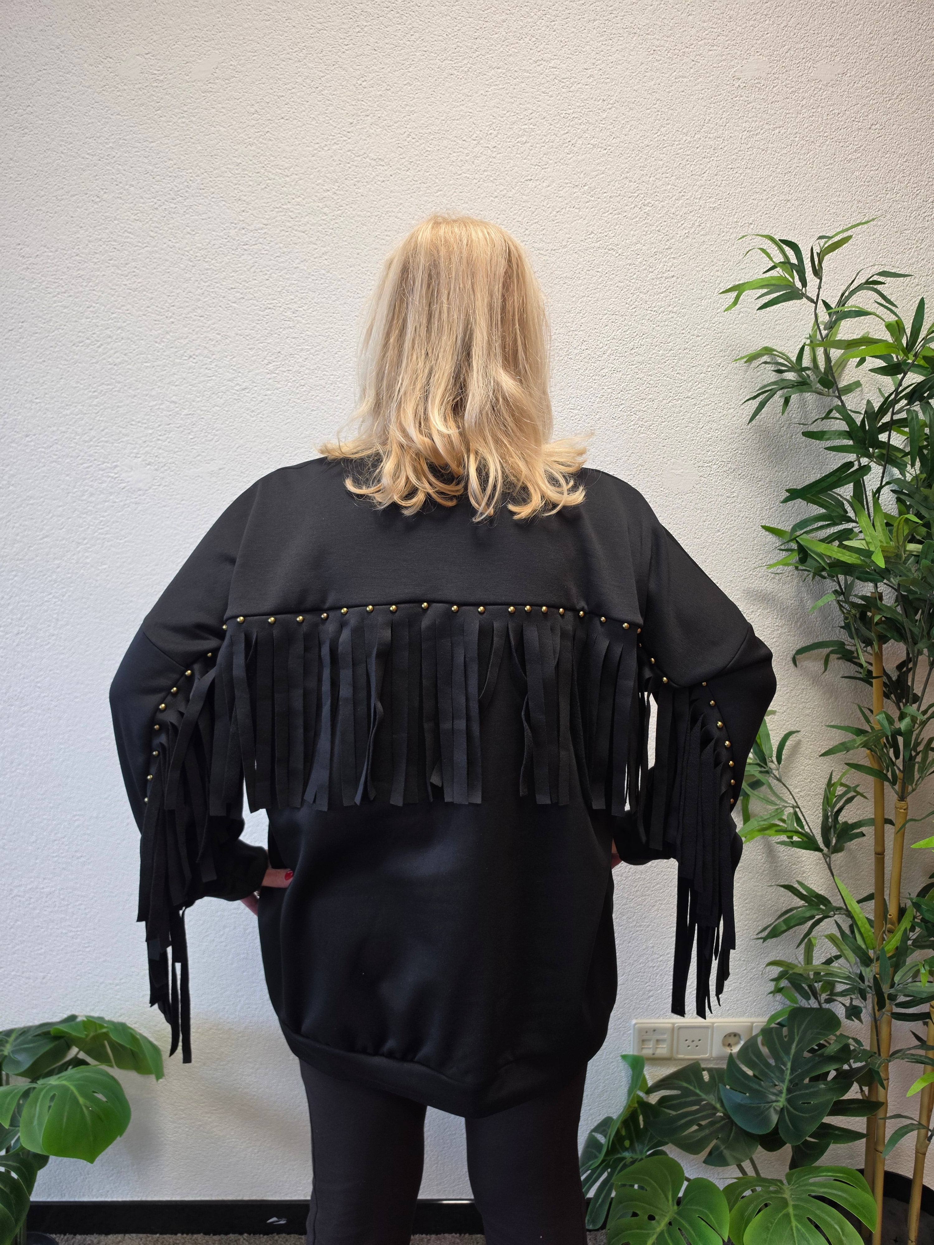 Sweat Trui met franjes Zwart t/m 54