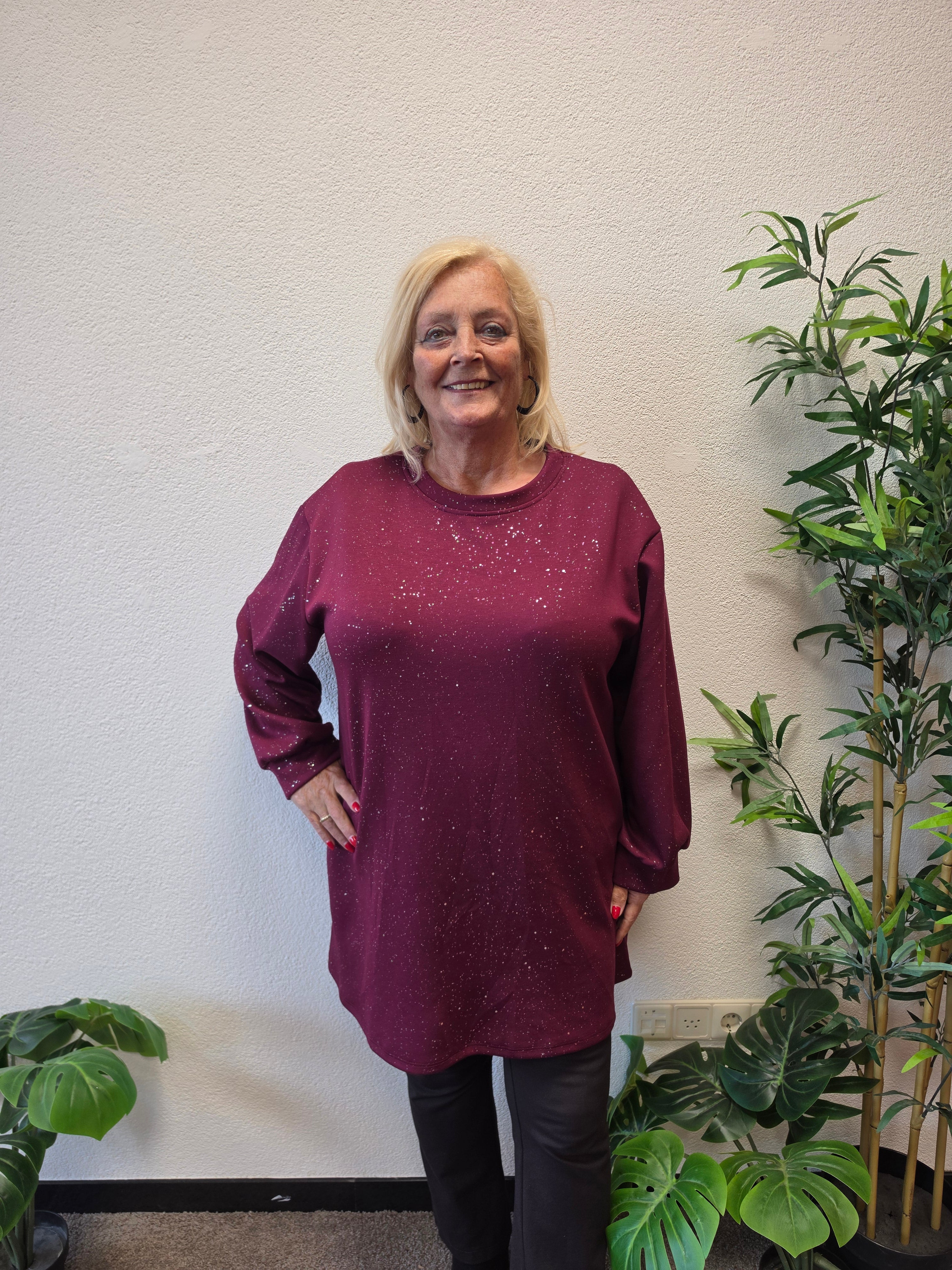 Sweat Tuniek Sparky Glitter Bordeaux t/m 50