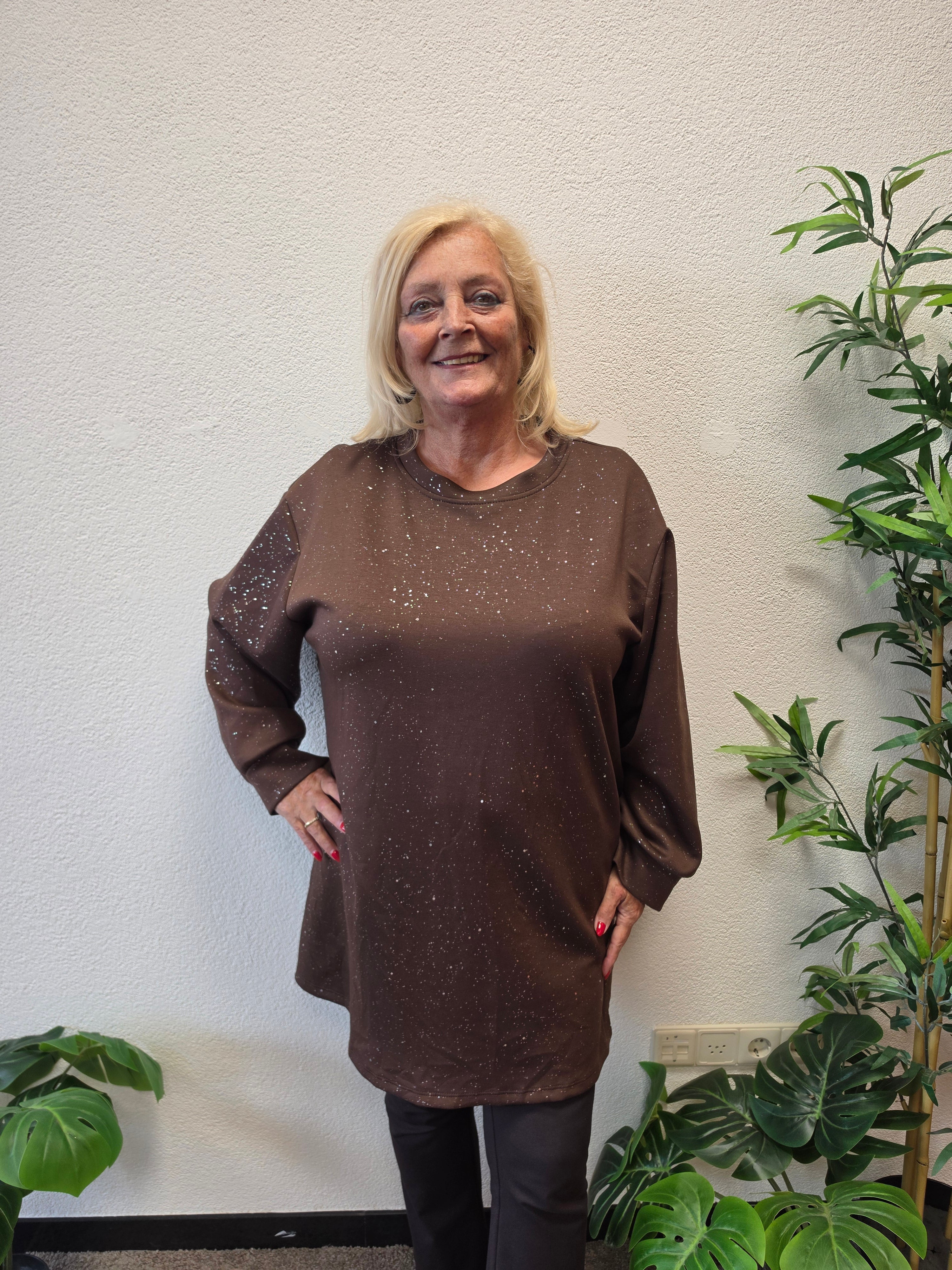 Sweat Tuniek Sparky Glitter  Donker Bruin t/m 50