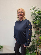 Sweat Trui Stut op de mouw Hart Donker Blauw t/m 48