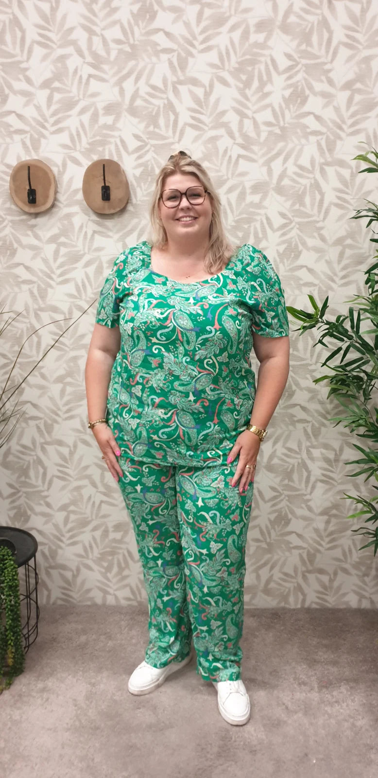 Broek Carstellon Pepper Green/Paisley Flower