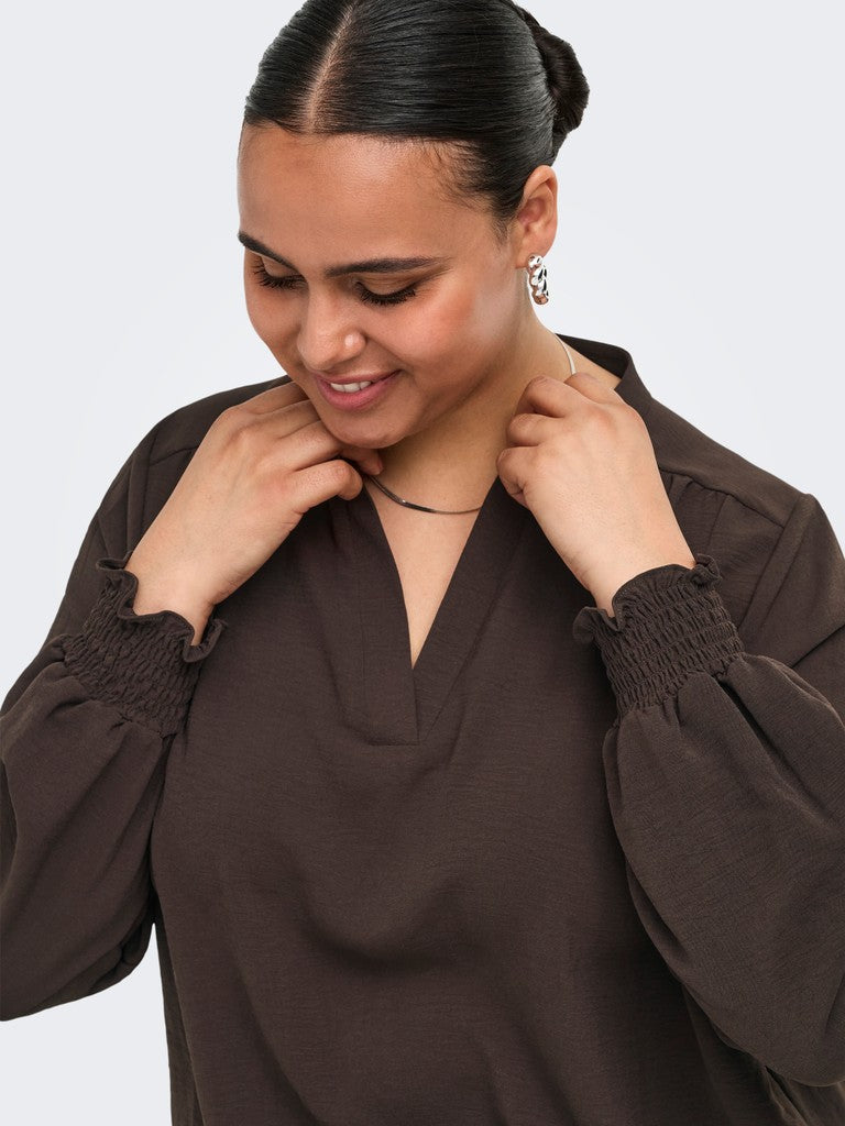 Blouse Lange Mouw Carmetta  V- Neck Coffe Bean