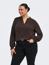 Blouse Lange Mouw Carmetta  V- Neck Coffe Bean