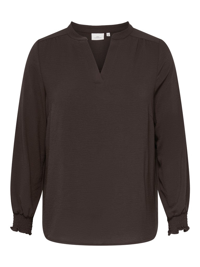 Blouse Lange Mouw Carmetta  V- Neck Coffe Bean