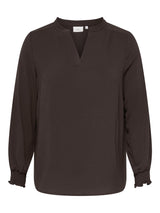 Blouse Lange Mouw Carmetta  V- Neck Coffe Bean