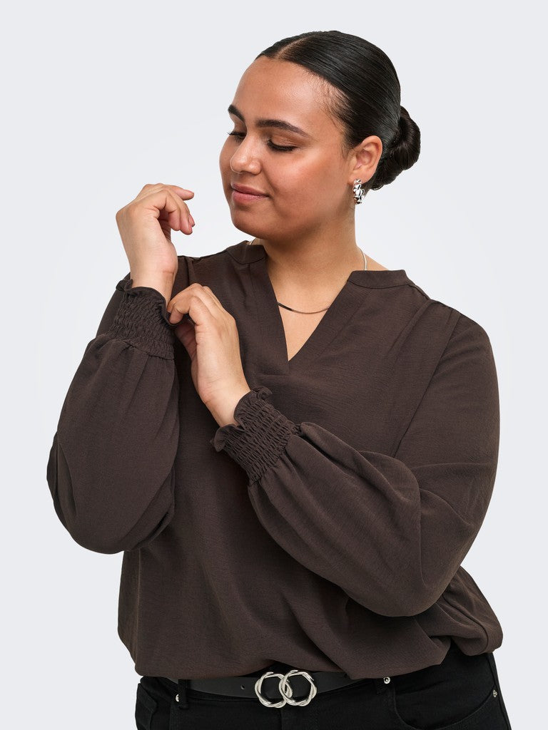 Blouse Lange Mouw Carmetta  V- Neck Coffe Bean
