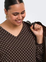 Shirt Carvica V-neck lange mouw print Carzy Square Coffee Bean
