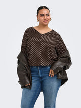 Shirt Carvica V-neck lange mouw print Carzy Square Coffee Bean