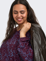 Shirt Carvica V-neck lange mouw print Fig Blue Zone