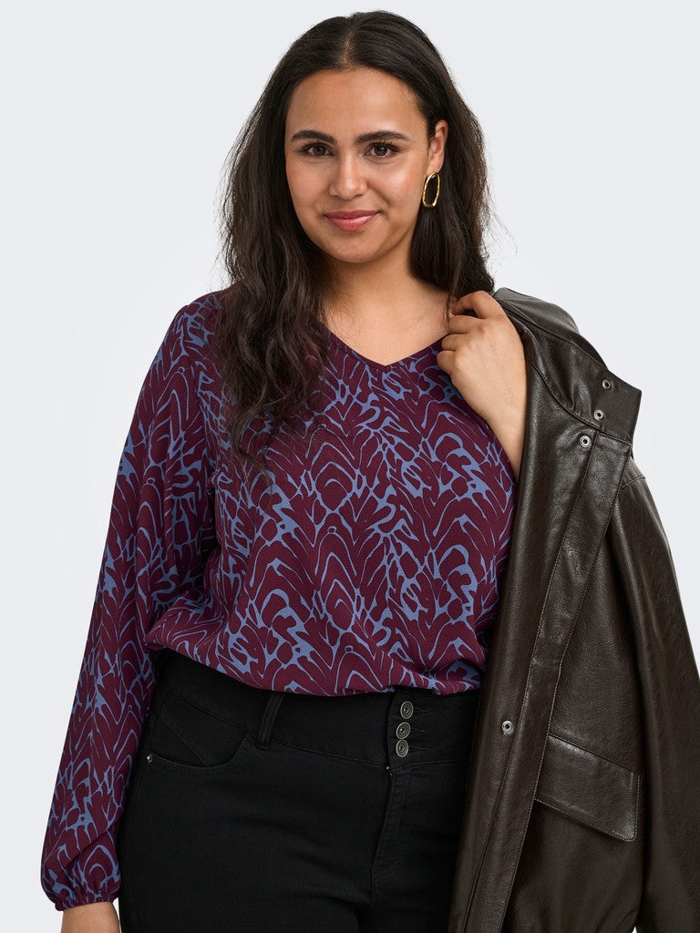 Shirt Carvica V-neck lange mouw print Fig Blue Zone