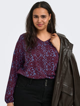 Shirt Carvica V-neck lange mouw print Fig Blue Zone