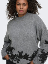 Trui Carlisa Embroidery Medium Grey Melange