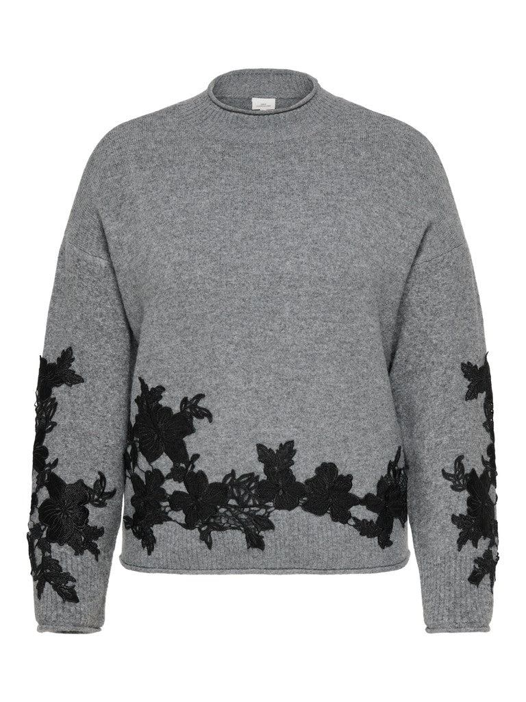 Trui Carlisa Embroidery Medium Grey Melange