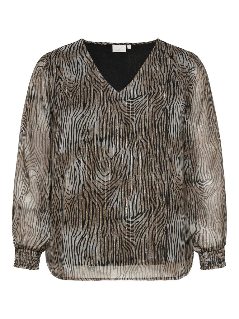 Blouse Carsoey zebra Glitter Taupe Gray